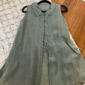 Green Sleeveless Linen Shirt/Tunic